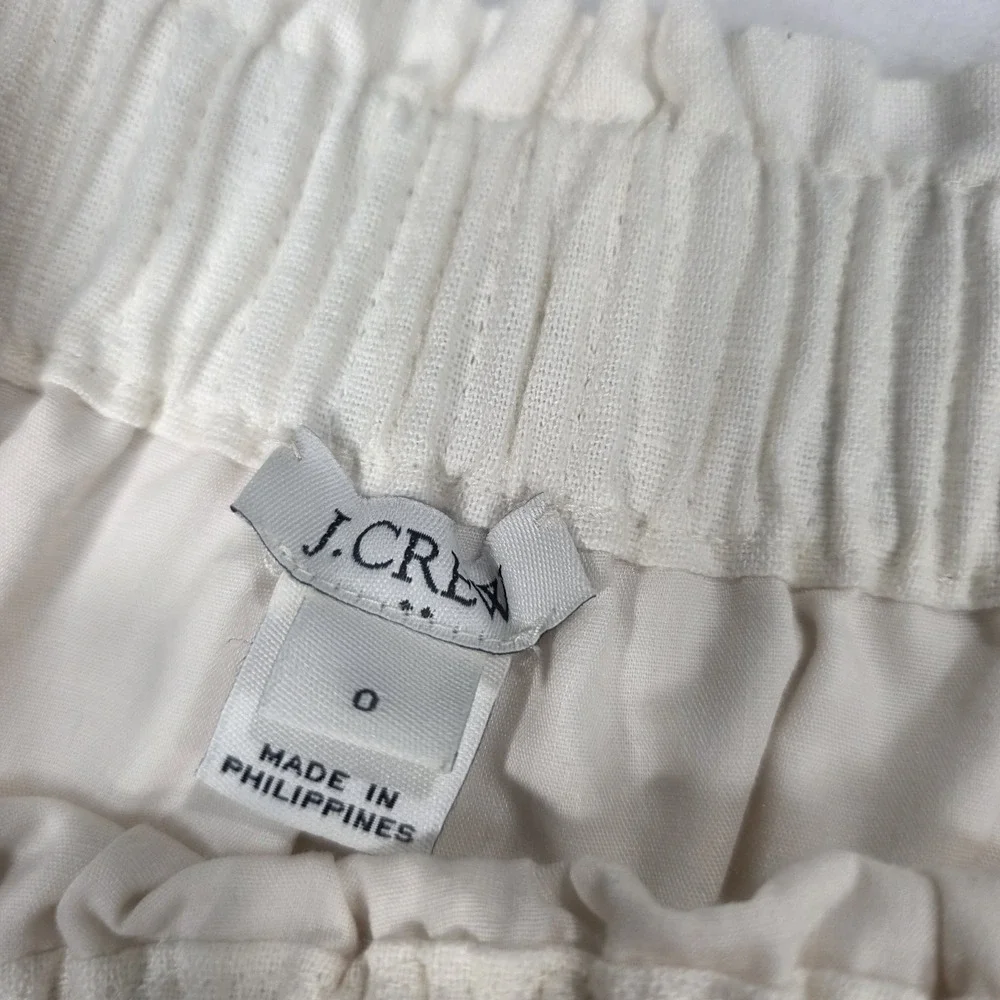 J.Crew Womens Mini Skirt Beige Size 0‎ Pull On Pockets Scallop Hem Linen Cotton